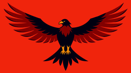 Obraz premium Red and Black Eagle Wings Spread Wide Against Red Background
