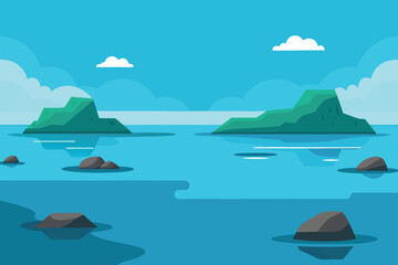 Fototapeta premium Minimalist Ocean View with Islands and Rocks for Calm Aesthetic Backgrounds, Perfect for Tranquil Designs
