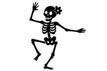 Playful Skeleton Silhouette Dancing with a Flower