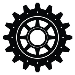 Obraz premium Black and white gear illustration with inner circles, simplistic mechanical shape