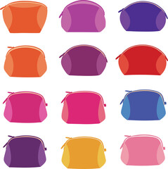 Colorful Purse and Pouch Silhouettes: A vibrant vector illustration set featuring various shapes of small bags, coin purses, and cosmetic pouches, ideal for fashion, beauty and retail design.