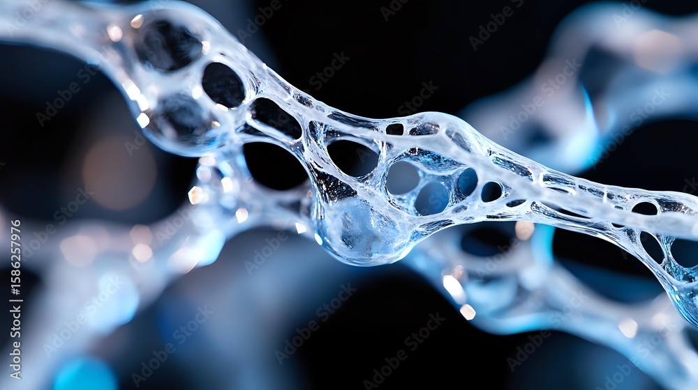 Poster macro photography of translucent organic structure with intricate web-like patterns and spherical fo