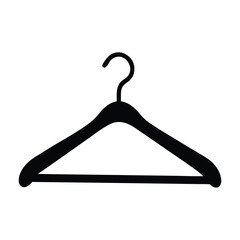 Black Silhouette of a Clothes Hanger Against a Clean White Background
