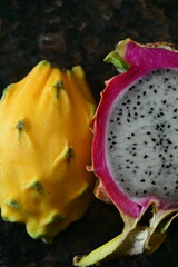 red and yellow dragon fruit,