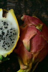 red and yellow dragon fruit,