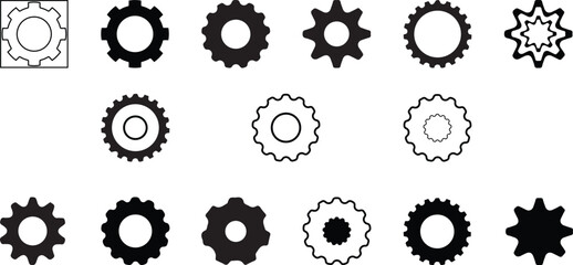 Settings icon in different style vector illustration. Setting black icon, Gear setting icon set.
