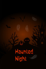 Halloween Vector Illustration with Haunted House, Ghosts, Pumpkins and Spooky Night Atmosphere