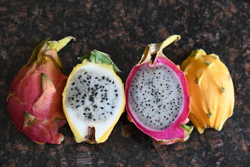 red and yellow dragon fruit,