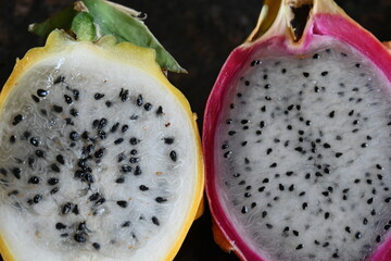 red and yellow dragon fruit,