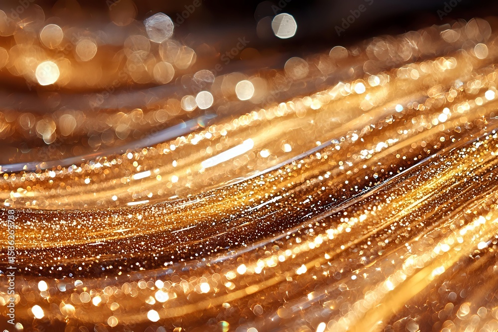 Poster abstract golden waves with glowing sparkles and bokeh effect create luxurious festive background. sh