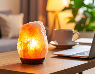 Cozy Workspace with Himalayan Salt Lamp