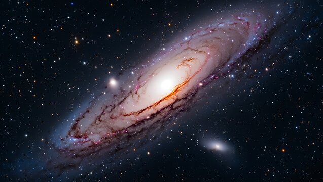 Andromeda Galaxy and its satellites in stunning detail, High-resolution image of Andromeda Galaxy showcasing spiral arms and satellite galaxies