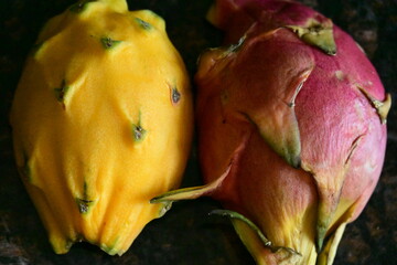 red and yellow dragon fruit,