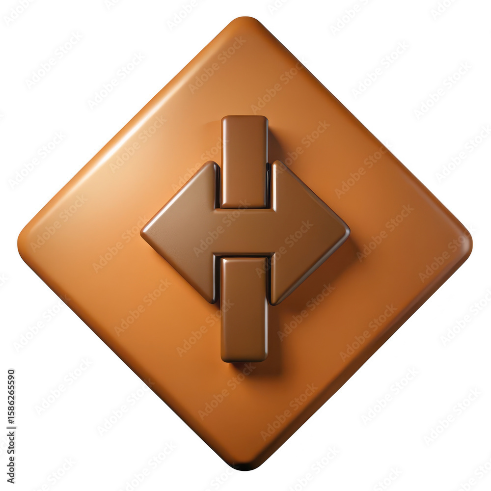 Poster glossy 3d rendered symbol of intersecting arrows on a diamond shape isolated on transparent backgrou
