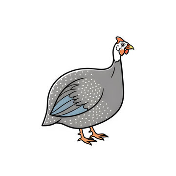Grey guinea fowl standing on white background  Fowl poultry barn-door fowl hen birds for farm breeding
isolate
