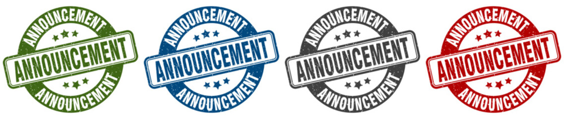 announcement stamp. announcement round stamp set isolated on white background