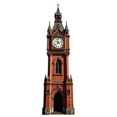  Historic Red Brick Clock Tower Isolated on White Background