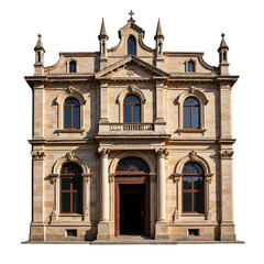 Fototapeta premium Ornate Historic Stone Building Facade Isolated on White