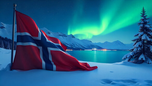 Norway Constitution Day, May 17. Vector banner flying flag