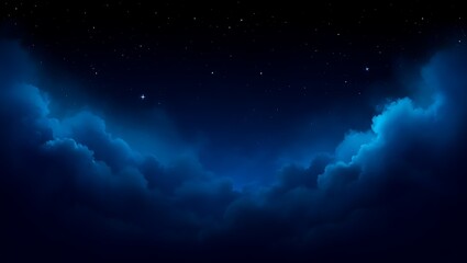 Fototapeta premium Dreamy Nightscape of Clouds and Stars, An Ethereal Blue Night Sky Filled with Celestial Beauty and Glowing Clouds