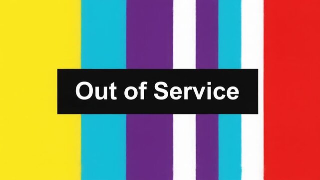 Retro television SMPTE color bars with Out of Service text, vintage TV test pattern screen, offline broadcast signal error graphic 4K Video