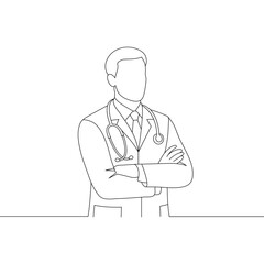 Confident Line Art Doctor with Folded Arms