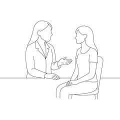 Female Doctor Consulting Female Patient in Clean Line Art Style