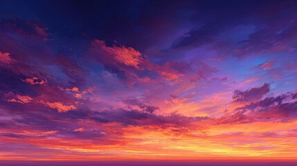 Vibrant sunset horizon with purple and orange gradient sky