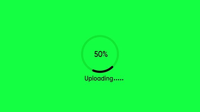 Uploading circle loads on the device screen with a smooth animation. Software uploading process. Please wait uploading in progress. Circular loading animation with green screen Background