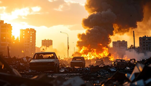 War-torn city at sunset (1)