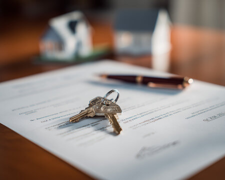 House Keys on Signed Real Estate Contract with Pen