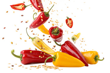 Falling bursting chili peppers png
