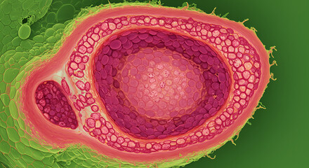 Cross-section of rose ovary under compound microscope