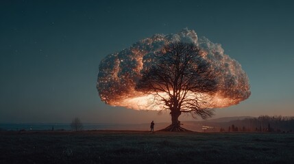 Man before smoking tree trunk