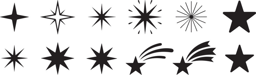 Obraz premium Collection of Black Star Shapes and Comet Illustrations on White Background stars