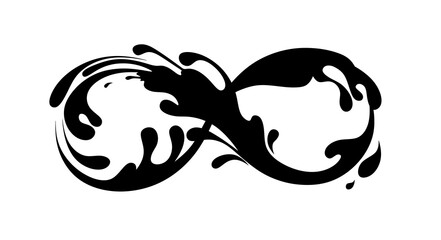 Water infinity sign, black silhouette. Drawn splashes of liquid in the shape of the infinity sign.