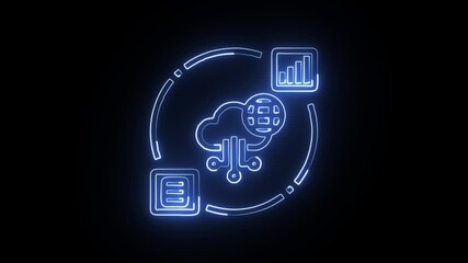 glowing neon data icon isolated, black background, hd motion graphic animation - Powered by Adobe