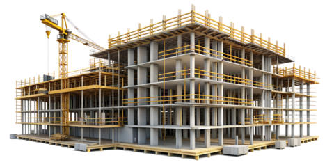building under construction isolated on white background. PNG Transparent file type with high definition quality And vibrant color grading Available.