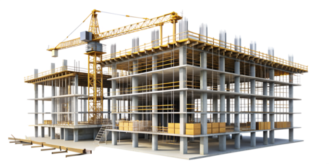 building under construction isolated on white background. PNG Transparent file type with high definition quality And vibrant color grading Available.