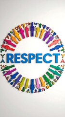 Colorful figures form a circle around the word "RESPECT" on a white background