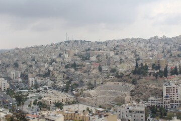 Panoramic View of Amman, Jordan, featuring the Roman Theatre and Cityscape