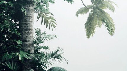 Obraz premium Lush tropical foliage in misty ambiance