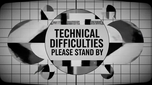 Technical Difficulties Display with Geometric Patterns on Vintage