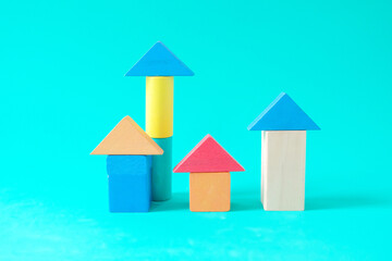Colorful toy house wood brick for kids.