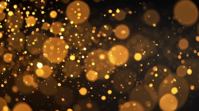 Golden Bokeh Light Particles Zooming Out on Black Background