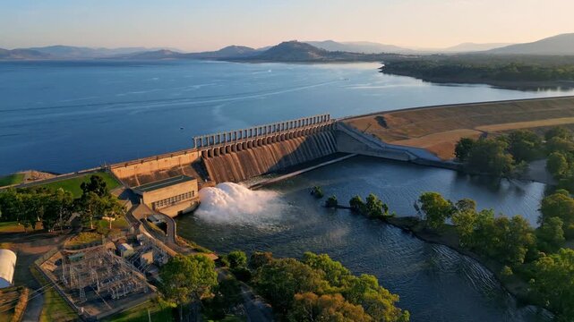 Aerial view of Hume Dam and Lake Hume in Australia