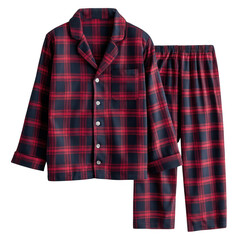 Cozy red and navy plaid pajama set for sleep and lounging isolated on transparent background