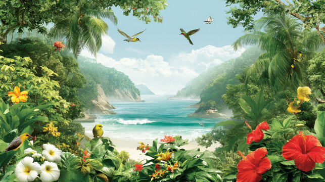 vibrant hawaiian vibe filled with lush tropical flora and rich fauna captures essence of paradise