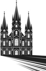 Fototapeta premium Cathedral silhouette, gothic architecture, vintage engraved castle, historic landmark, architectural design inspiration