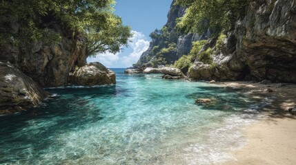 Fototapeta premium Secluded Beach Cove with Crystal Clear Water